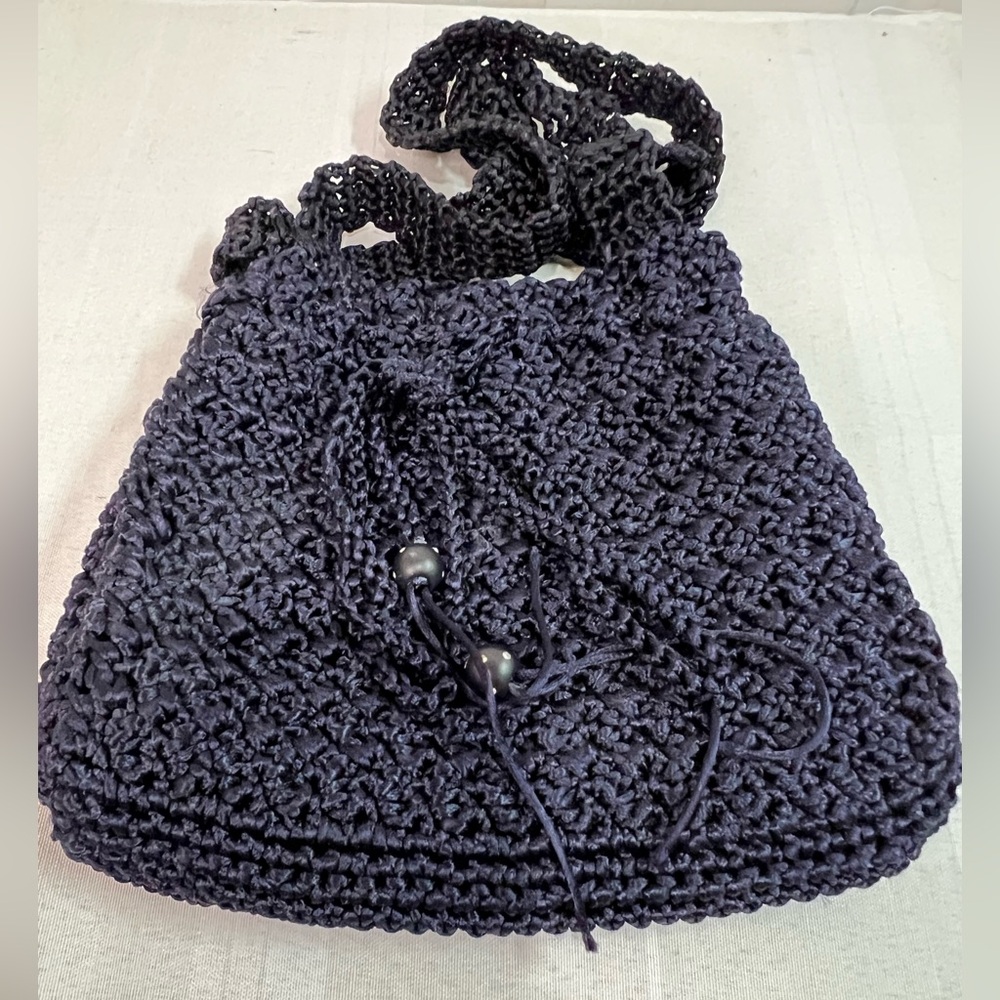 Roberta B Black Crochet Draw String Shoulder Bag … - image 1